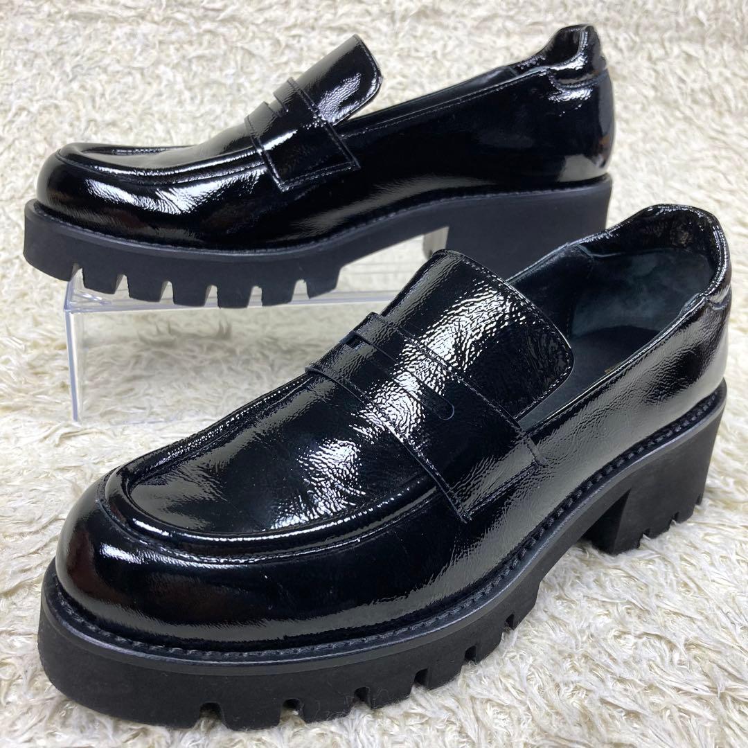 【Excellent Condition】PASCUCCI Platform Loafers Black Leather Patent 24cm